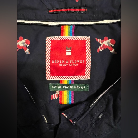 NWT Denim & Flower Button Up Shirt XL Ricky Singh Christmas Santa Claus Pride - Picture 3 of 11